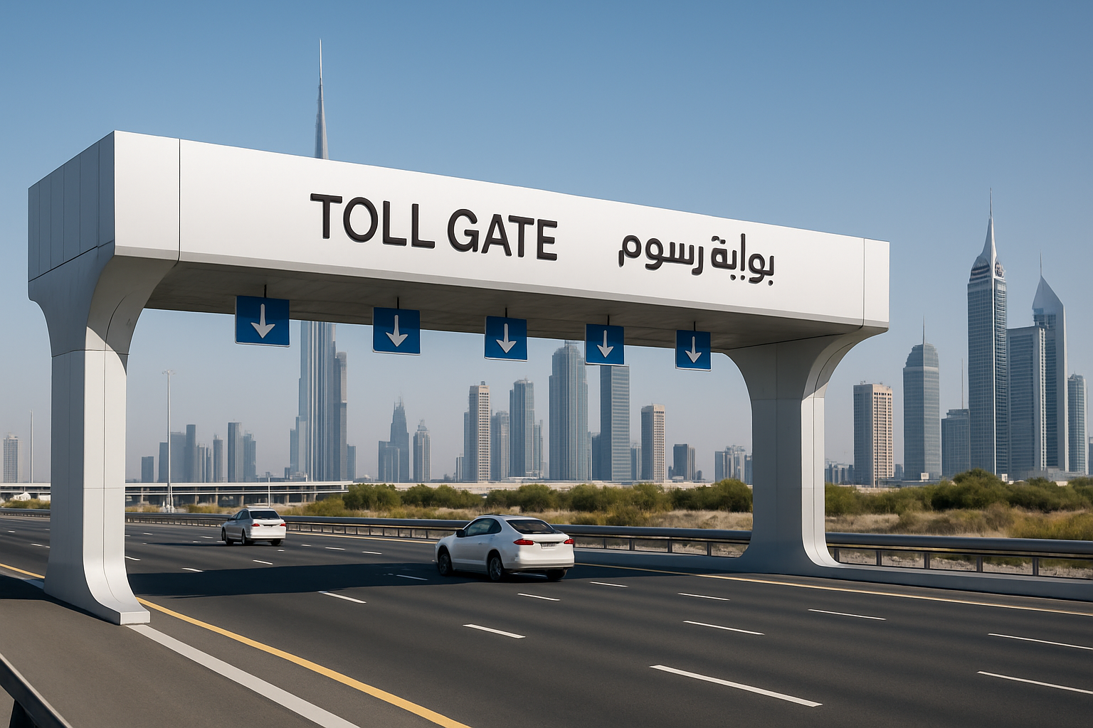 Modern toll gate on Dubai highway