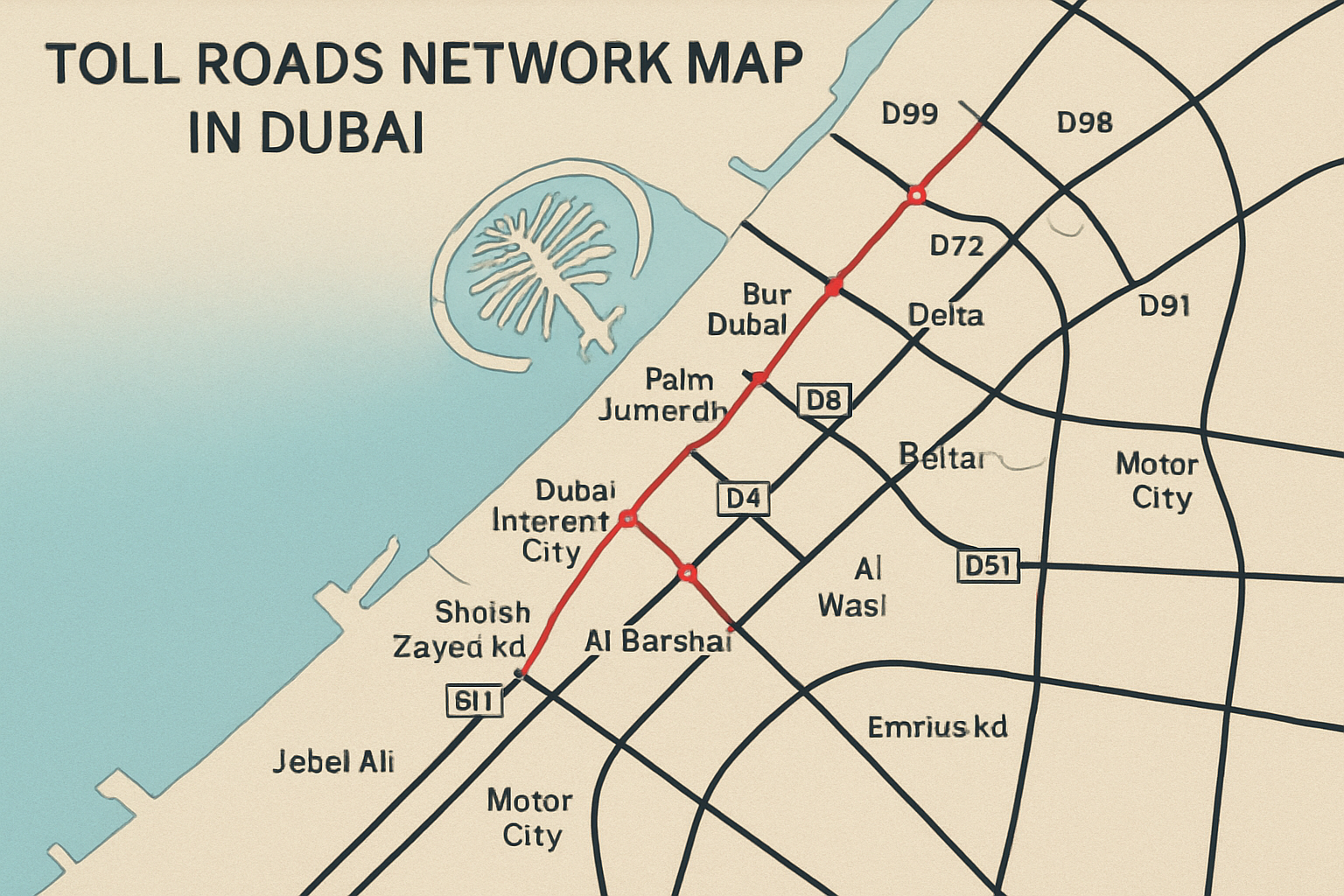 Toll Roads Network Map in Dubai